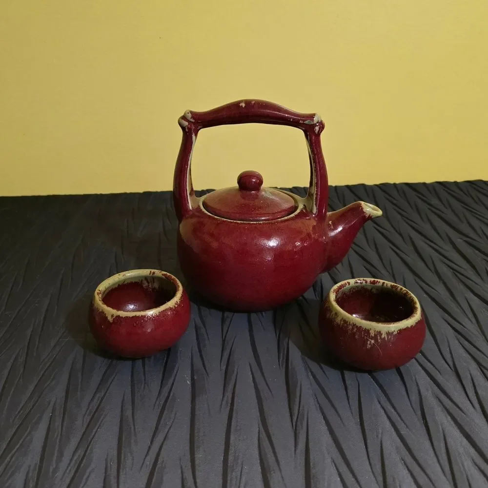Elegant Stoneware Red Teapot Set